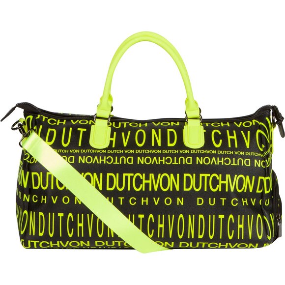 Von Dutch Monogram Black & Yellow Duffle Bag Weekender Overnight Luggage Gym - Picture 1 of 9